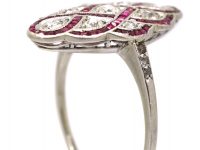 Art Deco Platinum, Ruby & Diamond Woven Motif Ring