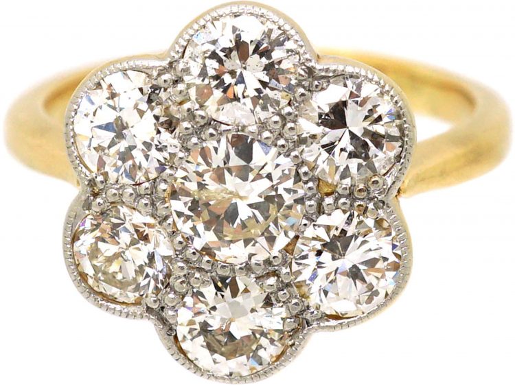 Edwardian 18ct Gold & Platinum, Diamond Daisy Cluster Ring
