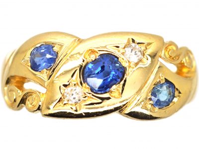 Edwardian 18ct Gold Sapphire & Diamond Ornate Crossover Ring
