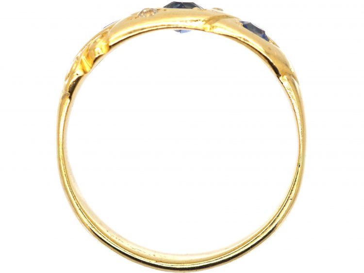 Edwardian 18ct Gold Sapphire & Diamond Ornate Crossover Ring