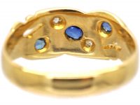 Edwardian 18ct Gold Sapphire & Diamond Ornate Crossover Ring