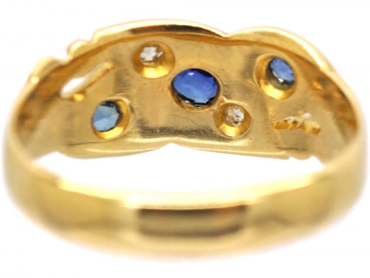 Edwardian 18ct Gold Sapphire & Diamond Ornate Crossover Ring