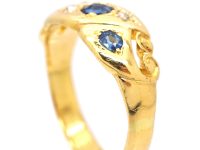 Edwardian 18ct Gold Sapphire & Diamond Ornate Crossover Ring