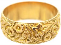 Edwardian 18ct Gold Wedding Ring with Orange Blossom & Ivy Leaf Detail
