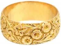 Edwardian 18ct Gold Wedding Ring with Orange Blossom & Ivy Leaf Detail