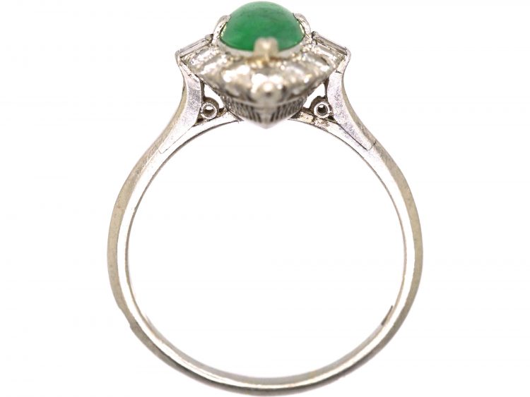 Art Deco Platinum Jade & Diamond Marquise Ring