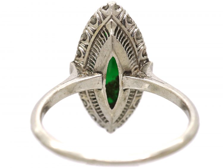 Art Deco Platinum Jade & Diamond Marquise Ring