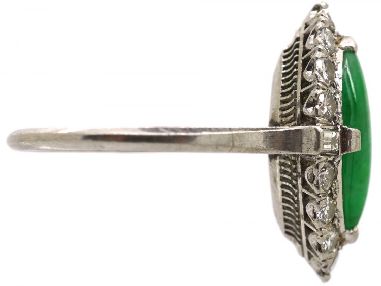 Art Deco Platinum Jade & Diamond Marquise Ring