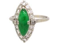 Art Deco Platinum Jade & Diamond Marquise Ring