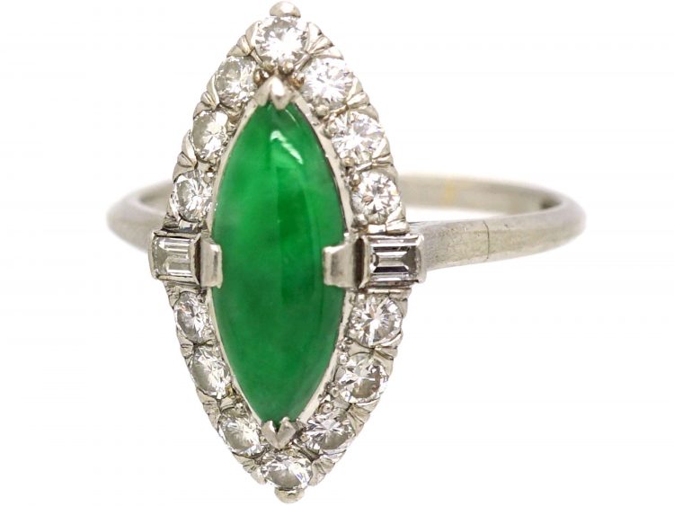 Art Deco Platinum Jade & Diamond Marquise Ring