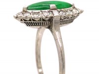 Art Deco Platinum Jade & Diamond Marquise Ring