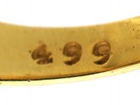 Edwardian 18ct Gold Three Stone Emerald & Diamond Carved Half Hoop Ring