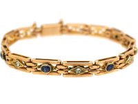 Edwardian 15ct Gold Gate Bracelet set with Sapphires & Diamonds