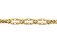 Edwardian 15ct Gold Bracelet set with Diamonds & Natural Split Pearls Edwardian 15ct Gold Bracelet set with Diamonds & Natural Split Pearls