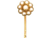 Edwardian 15ct Gold & Natural Split Pearl Flower Tie Pin