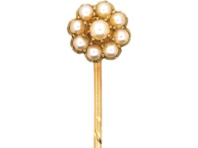 Edwardian 15ct Gold & Natural Split Pearl Flower Tie Pin