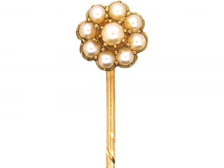 Edwardian 15ct Gold & Natural Split Pearl Flower Tie Pin