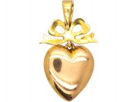 Edwardian 15ct Gold Green & White Enamel & Natural Split Pearl Heart Shaped Pendant