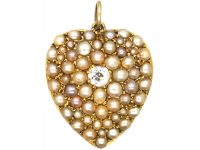 Edwardian 15ct Gold, Natural Split Pearl & Diamond Heart Shaped Pendant Edwardian 15ct Gold, Natural Split Pearl & Diamond Heart Shaped Pendant