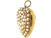 Edwardian 15ct Gold, Natural Split Pearl & Diamond Heart Shaped Pendant
