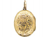 Edwardian 9ct Back & Front Oval Engraved Locket