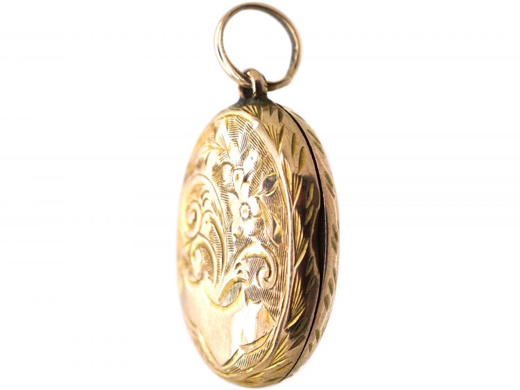 Edwardian 9ct Back & Front Oval Engraved Locket