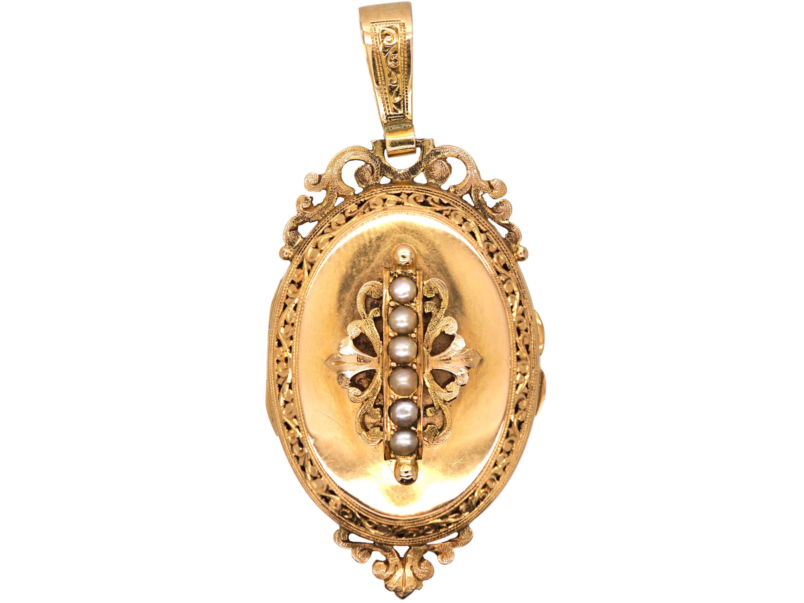 French 19th Century 18ct Gold Locket with Natural Split Pearl Detail — free download