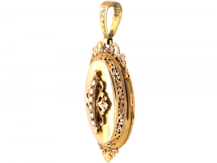 French 19th Century 18ct Gold Locket with Natural Split Pearl Detail