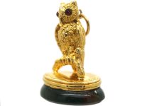 Victorian 15ct Gold Seal of an Owl with Bloodstone Base