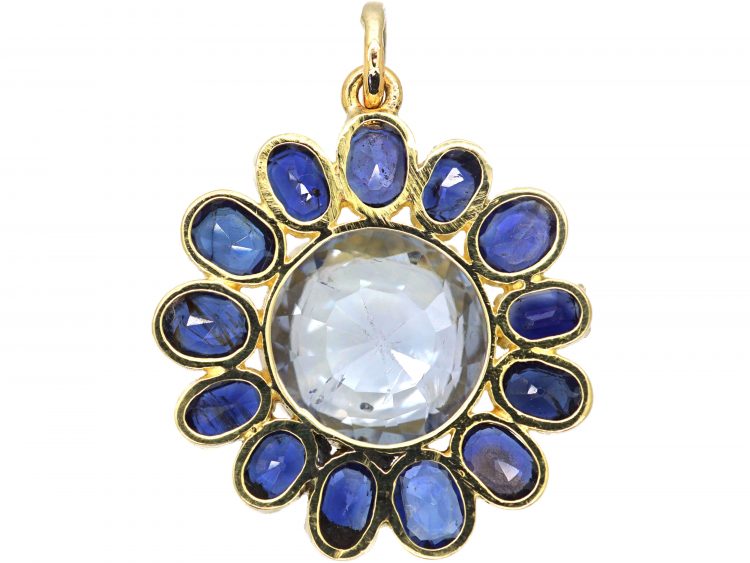 Edwardian 18ct Gold Sapphire Daisy Pendant