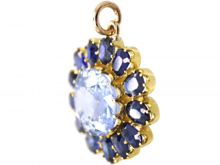 Edwardian 18ct Gold Sapphire Daisy Pendant