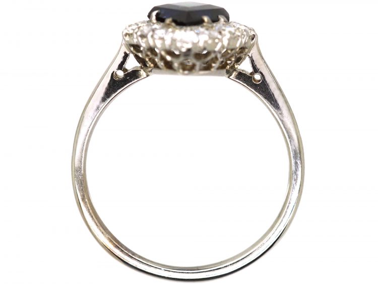 Art Deco Platinum Kite Shaped Ring set with a Sapphire & Diamonds