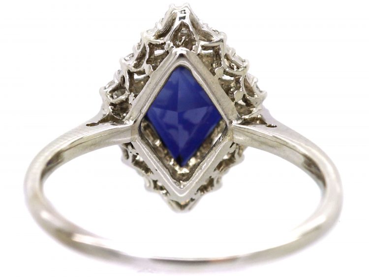 Art Deco Platinum Kite Shaped Ring set with a Sapphire & Diamonds