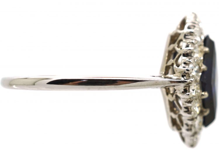 Art Deco Platinum Kite Shaped Ring set with a Sapphire & Diamonds