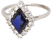 Art Deco Platinum Kite Shaped Ring set with a Sapphire & Diamonds