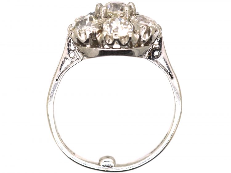 18ct White Gold Old Mine Cut Diamond Pansy Cluster Ring
