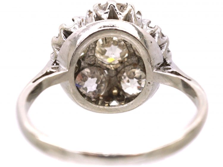 18ct White Gold Old Mine Cut Diamond Pansy Cluster Ring