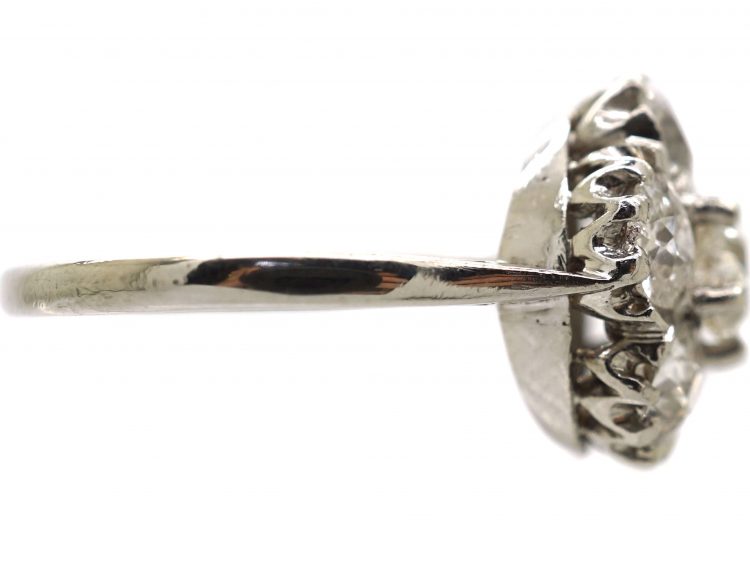 18ct White Gold Old Mine Cut Diamond Pansy Cluster Ring