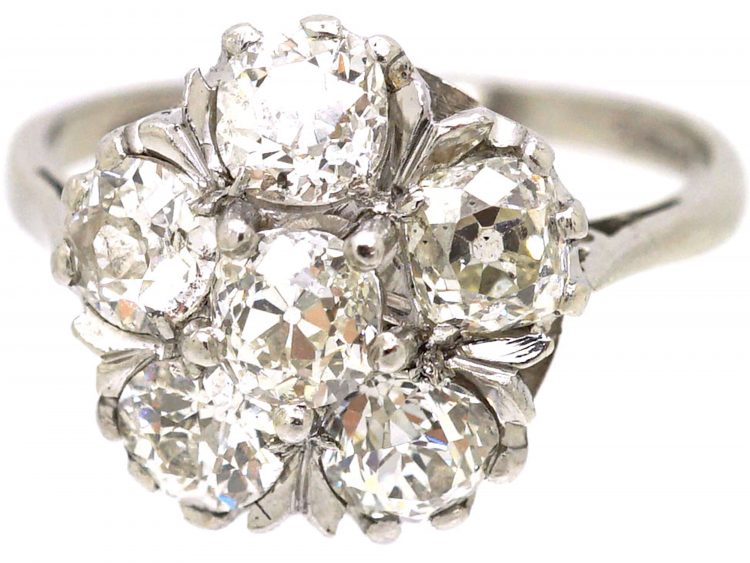 18ct White Gold Old Mine Cut Diamond Pansy Cluster Ring
