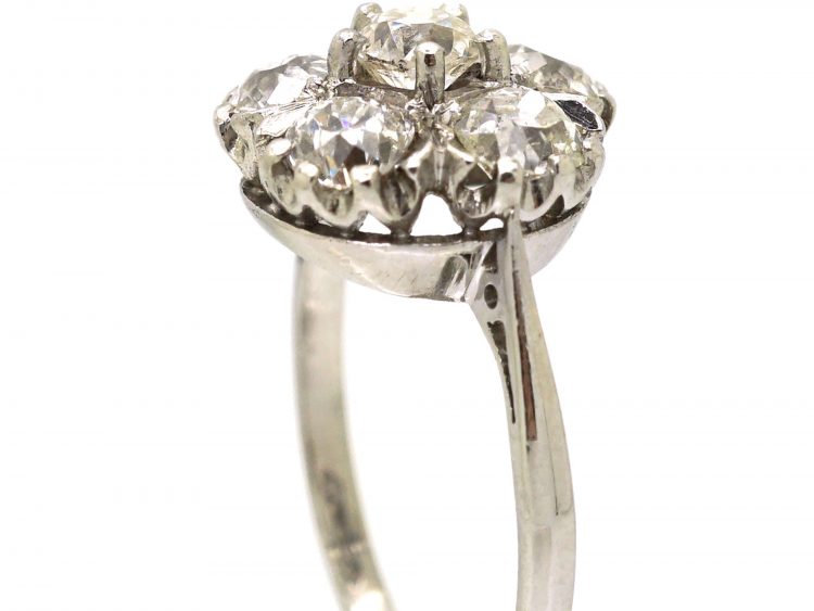 18ct White Gold Old Mine Cut Diamond Pansy Cluster Ring