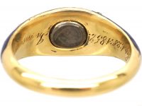 Early Victorian 18ct Gold & Blue Enamel Ring set with Natural Split Pearls & Rose Diamonds