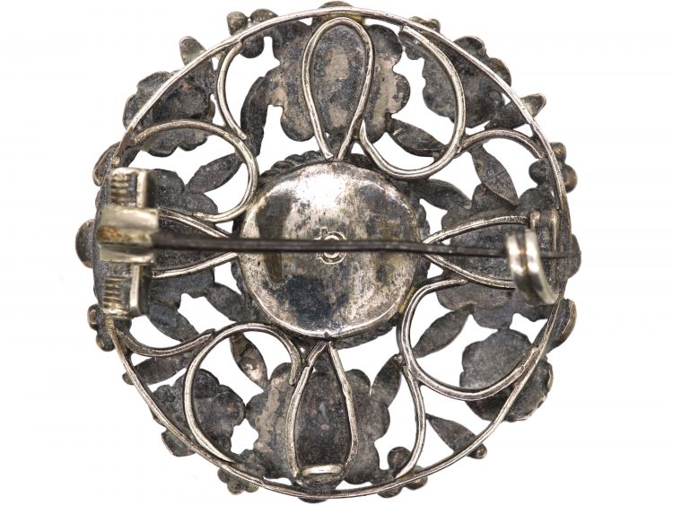 Early 20th Century Silver & Pink Tourmaline Round Arts and Crafts Brooch by Arthur Gaskin