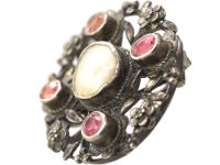 Early 20th Century Silver & Pink Tourmaline Round Arts and Crafts Brooch by Arthur Gaskin