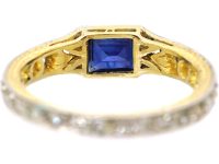 Art Deco 18ct Gold & Platinum Ring set with a Sapphire with Diamonds Around the Shank