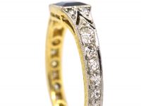 Art Deco 18ct Gold & Platinum Ring set with a Sapphire with Diamonds Around the Shank