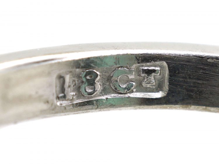 Art Deco 18ct White Gold Ring set with a Rectangular Cut Green Tourmaline with Diamond Shoulders