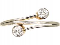 Edwardian 18ct Gold & Platinum Two Diamond Crossover Ring