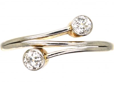 Edwardian 18ct Gold & Platinum Two Diamond Crossover Ring