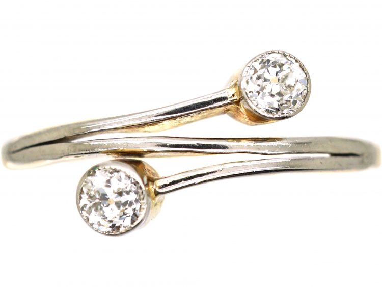 Edwardian 18ct Gold & Platinum Two Diamond Crossover Ring