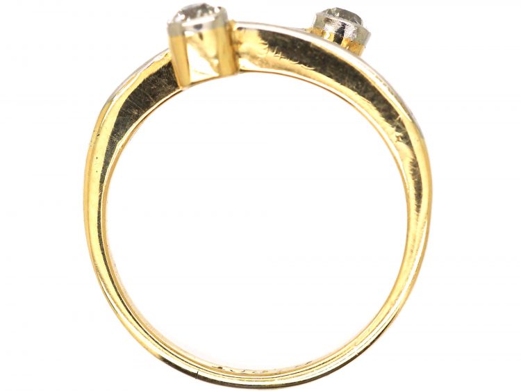 Edwardian 18ct Gold & Platinum Two Diamond Crossover Ring
